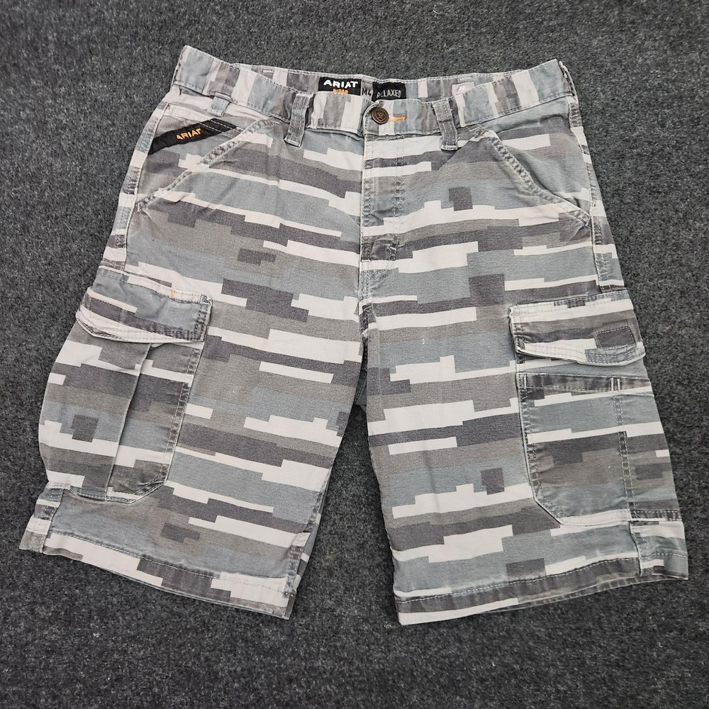 Ariat Rebar‎ M4 Mens 32 Gray Camo Relaxed Fit Cargo Shorts Camoflauge Casual